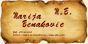 Marija Benaković vizit kartica